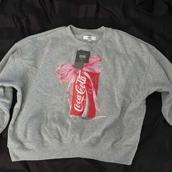 Coca Cola Sweaters - Coca-Cola Gray Sweatshirt with Pink Bow